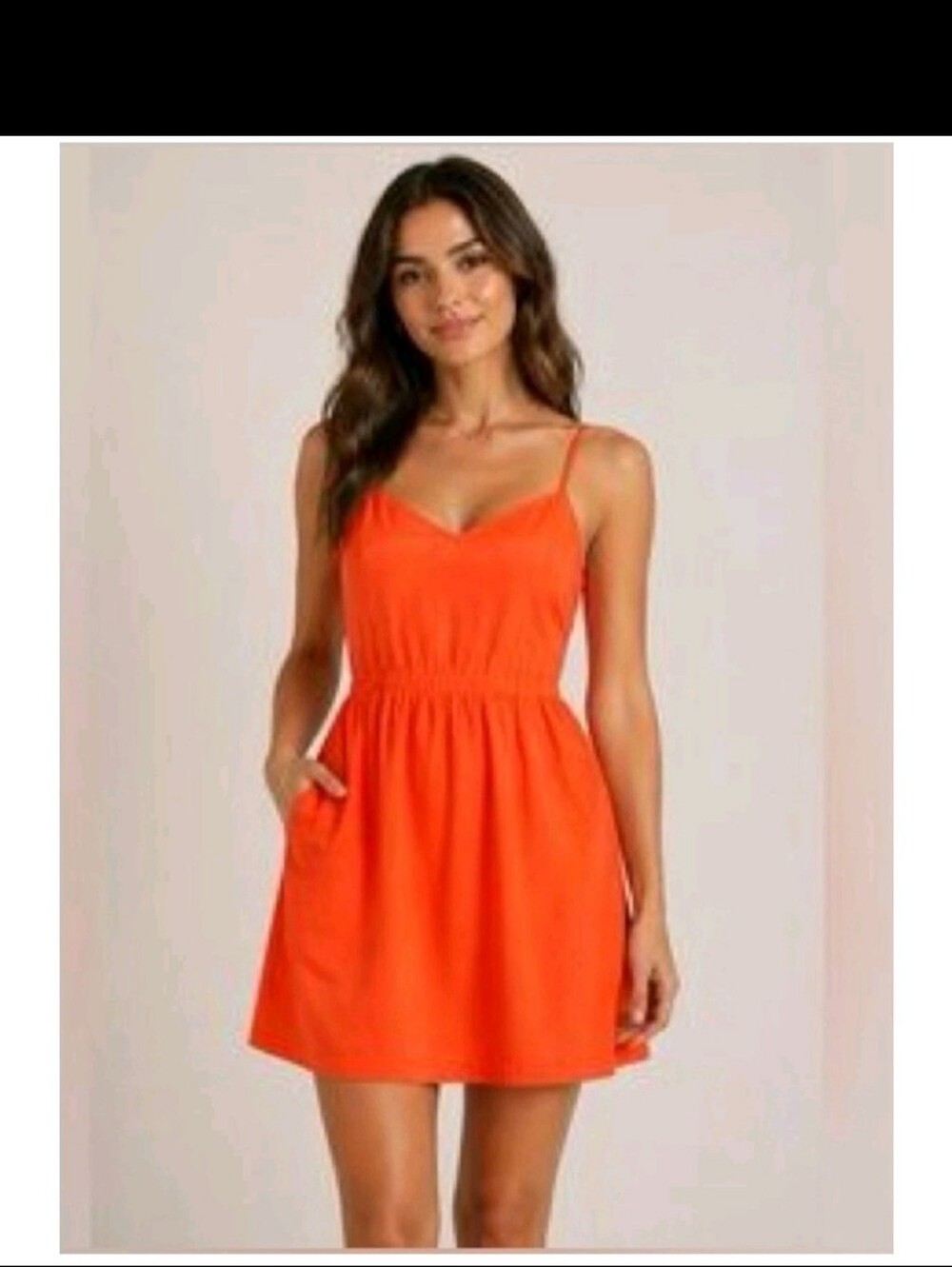 J Crew Neon Orange Silky Slip Dress. V-Neck. Spaghetti Straps. Size 6